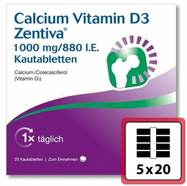 Calcium Vitamin D3 Zentiva 1000 mg 880 I.E. 100 Kautabletten
