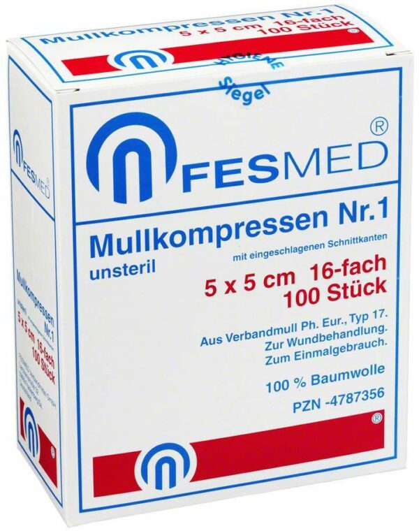 Mullkompressen Es 5 X 5 cm Unsteril 16fach 100 Kompressen