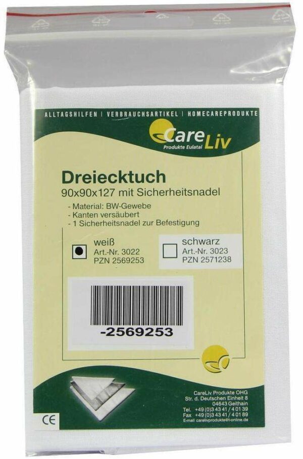 Dreiecktuch Bw 90 X 90 X 127 Weiß Mit Sicherheitsnadel 1 Stück