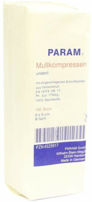 Mullkompressen 5 X 5 cm 8-Fach Unsteril 100 Kompressen