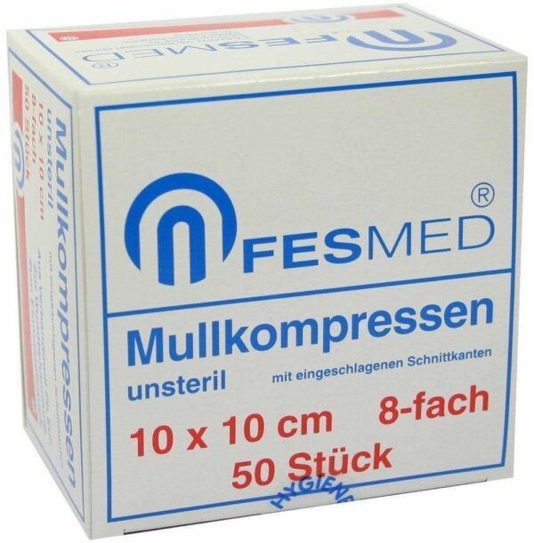 Mullkompressen Es 10 X 10 cm 8fach Unsteril 50  Kompressen