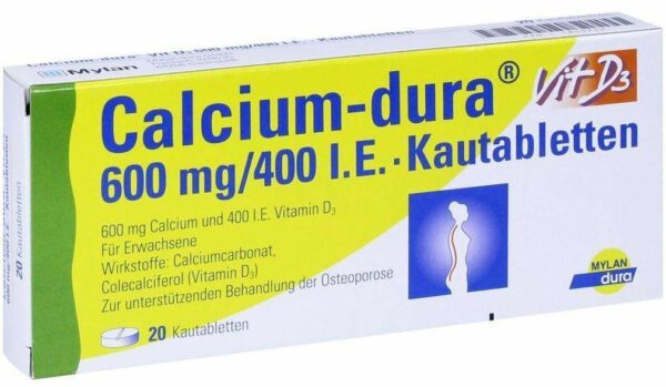Calcium Dura Vit D3 600 mg - 400 I.E. 20 Kautabletten
