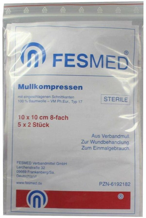 Mullkompressen Es 10 X 10 cm 8-Fach Steril 5 X 2 Kompressen