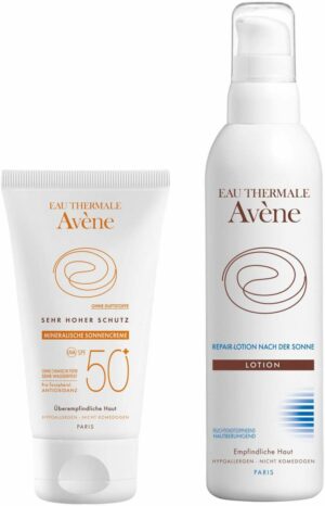 Sparset Sonnenschutz Avene Mineralische Sonnencreme SPF 50+ 50 ml + Avene Repair Lotion 200 ml 1 Set