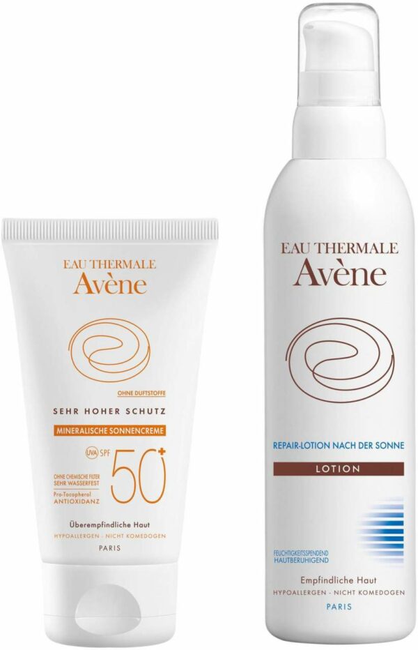 Sparset Sonnenschutz Avene Mineralische Sonnencreme SPF 50+ 50 ml + Avene Repair Lotion 200 ml 1 Set