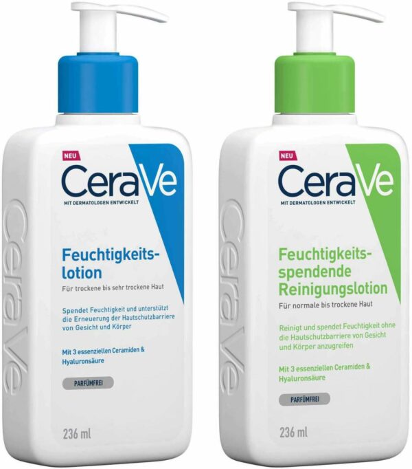 CeraVe Feuchtigkeitslotion 236 ml + feuchtigkeitsspendende Reinigungslotion 236 ml