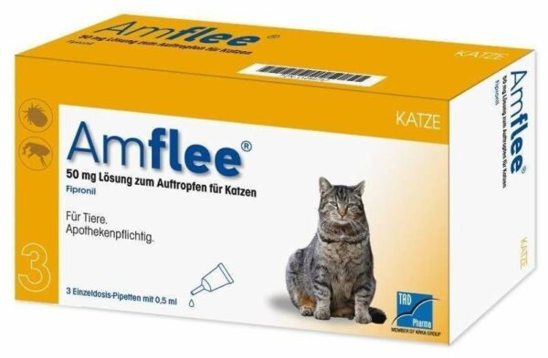 Amflee 50 mg Lösung zum Auftropfen Für Katzen 3 Pipetten