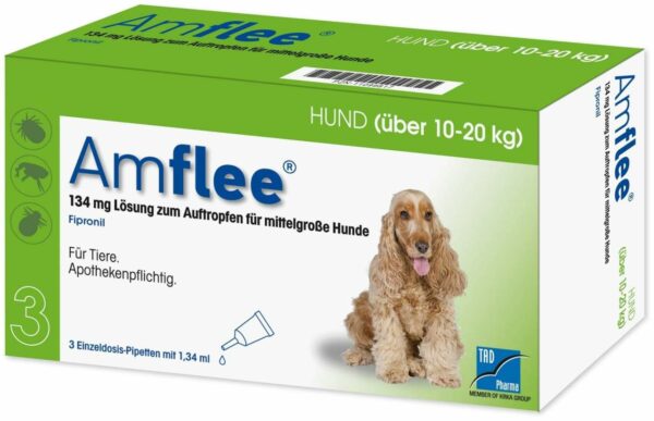 Amflee 134 mg Lösung Für Mittelgroße Hunde 10 - 20 KG 3 Pipetten