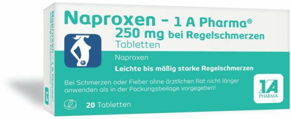 Naproxen 1A Pharma 250 mg bei Regelschmerzen 20 Tabletten