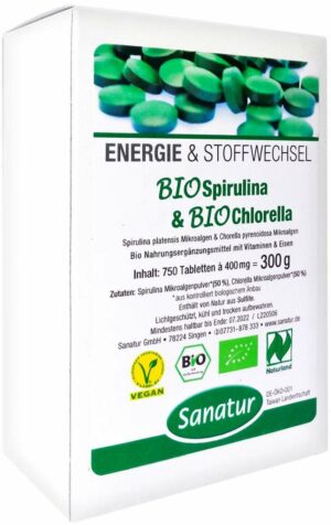 Biospirulina und Biochlorella 2 in 1 Tabletten 750 Stück