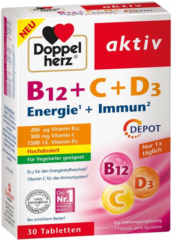 Doppelherz B12 + C + D3 Depot Aktiv 30 Tabletten