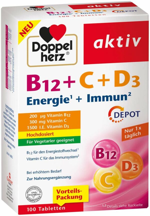 Doppelherz B12 + C + D3 Depot Aktiv 100 Tabletten