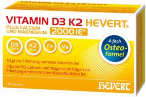 Vitamin D3 K2 Hevert plus Calcium und Magnesium 2000 I.E. 120 Kapseln