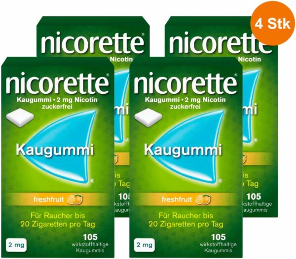 Nicorette 2 mg freshfruit Kaugummi 4 x 105 Stück