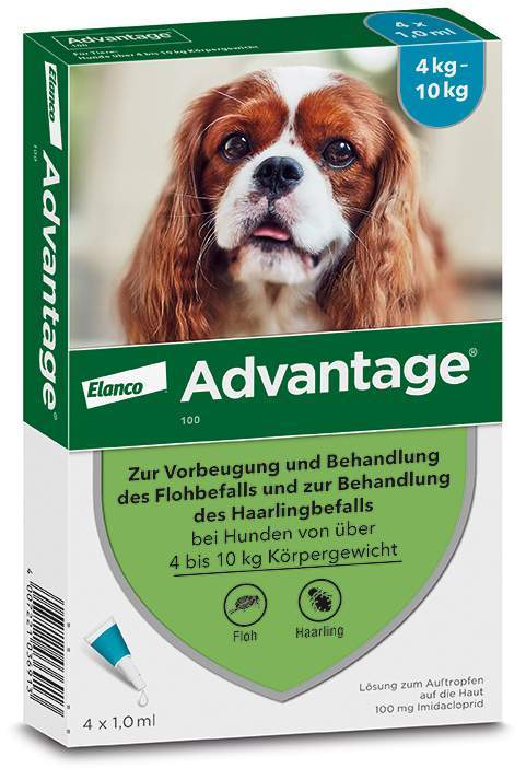 Advantage 100 Lösung für Hunde 4 - 10 kg 4 Einzeldosispipetten