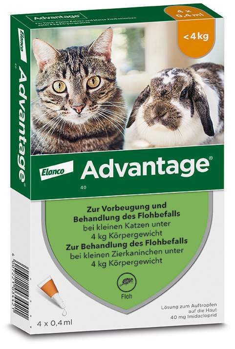 Advantage 40 mg für Katzen und Zierkaninchen bis 4 kg 4 x 0