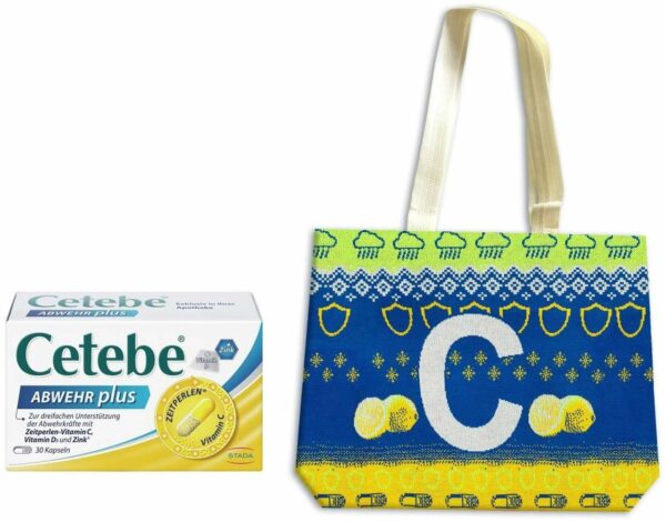 Cetebe Abwehr plus Vitamin C & Vitamin D3 & Zink 30 Kapseln + gratis Tasche