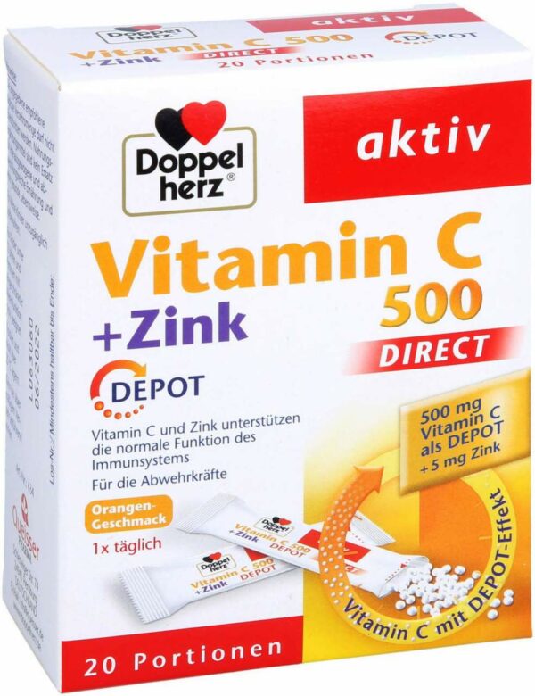 Doppelherz Vitamin C 500 + Zink Depot Direct Pellets 20 Portionen
