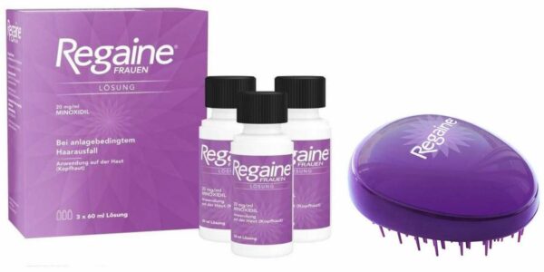 Regaine Frauen - 3 x 60 ml Lösung + gratis Haarbürste