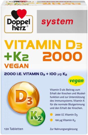 Doppelherz Vitamin D3 2000 I.E. + K2 system 120 Tabletten