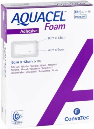 Aquacel Foam Adhäsiv 8 X 13 cm Verband 10 Stück