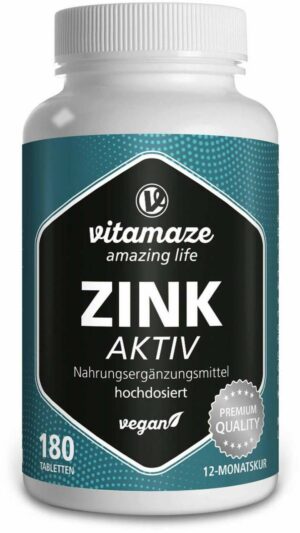 Zink Aktiv 25 mg Hochdosiert Vegan 180 Tabletten