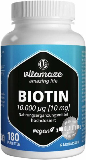 Biotin 10 mg Hochdosiert Vegan 180 Tabletten