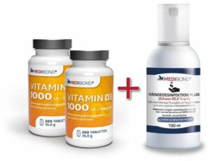Vitamin D3 1000 IE Medibond 2 x 200 Tabletten + gratis Medibond Händedesinfektionslösung plus 100 ml