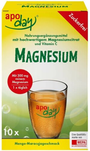 Apoday Magnesium Mango-Maracuja Zuckerfrei Pulver 10 X 4