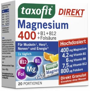Taxofit Magnesium 400 + B1 + B6 + B12 + Folsäure 800 µg 20 Portionen