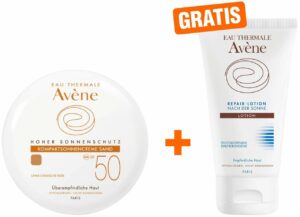 Avene Kompaktsonnencreme SPF 50 sand 10 g Creme + gratis Repair - Lotion nach der Sonne 50 ml