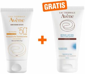 Avene Mineralische Sonnencreme LSF50 50 ml + Sehr Hoher Schutz + gratis Repair - Lotion nach der Sonne 50 ml