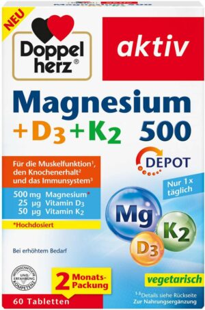 Doppelherz Magnesium 500+d3+k2 Depot 60 Tabletten