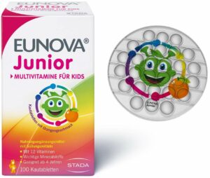 Eunova Junior Kautabletten mit Orangengeschmack 100 Stück + gratis Pop It Fidge-Toy