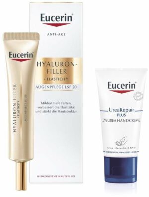 Eucerin Hyaluron Filler + Elasticity Augenpflege LSF15 15 ml + gratis UreaRepair Plus Handcreme 5% 30 ml