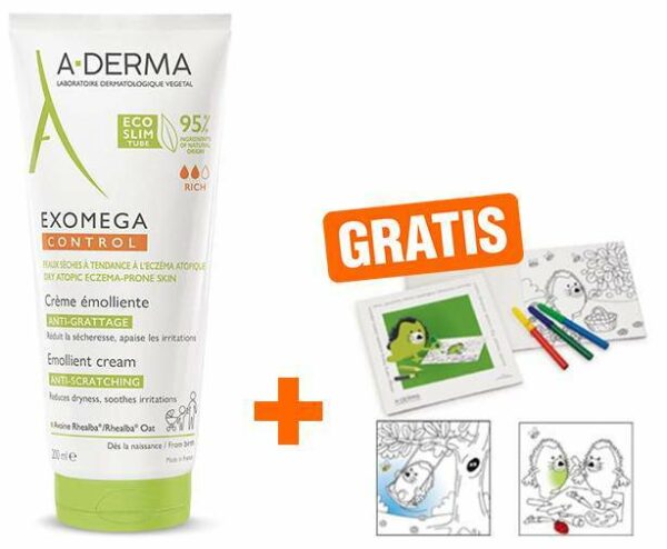 Aderma Exomega Control Creme rückfettend 200 ml + gratis Malbuch