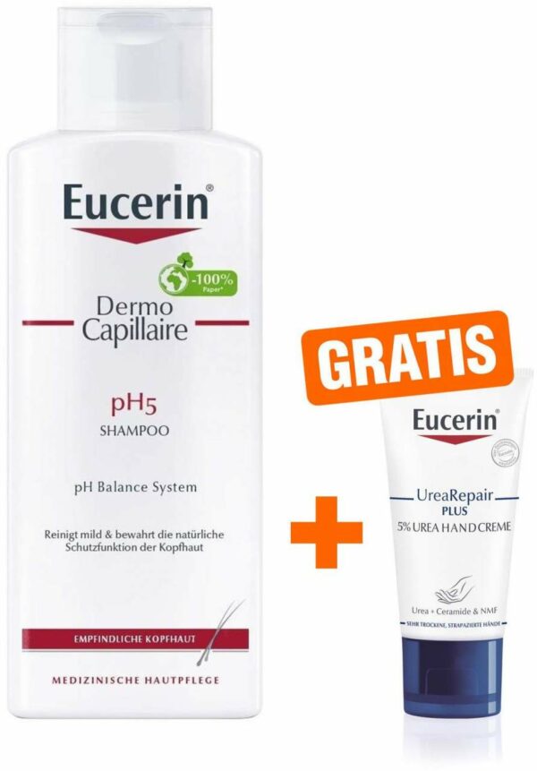 Eucerin Dermo Capillaire pH5 Shampoo 250 ml + gratis UreaRepair Plus Handcreme 5 % 30 ml