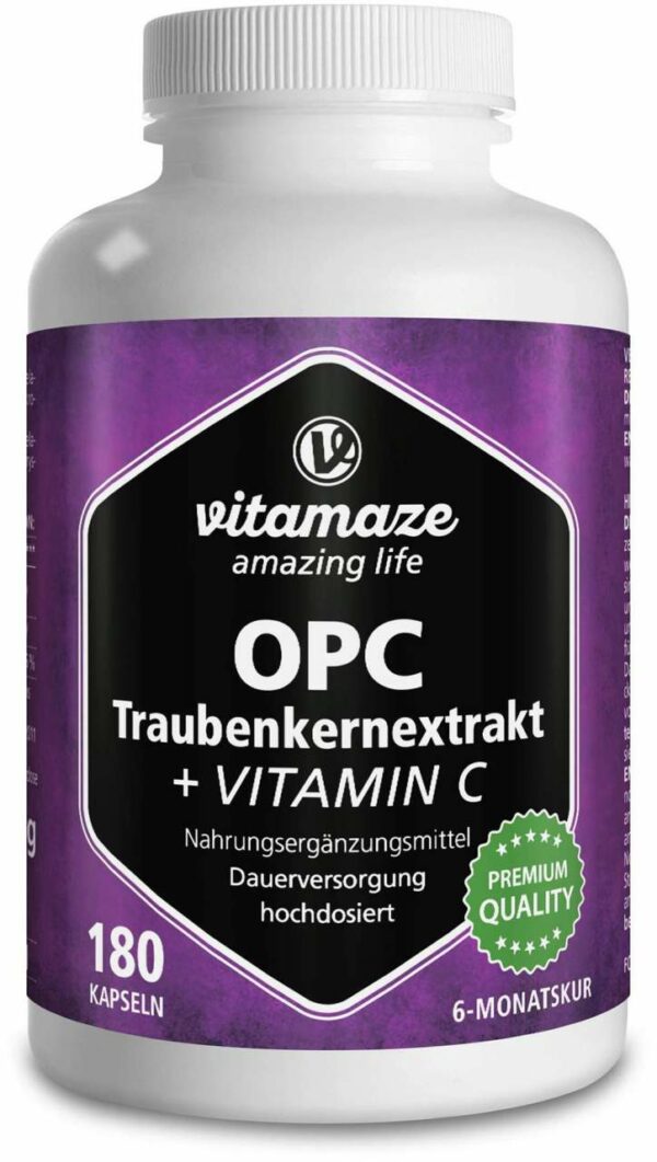 Opc Traubenkernextrakt Hochdosiert + Vitamin C 180 Kapseln