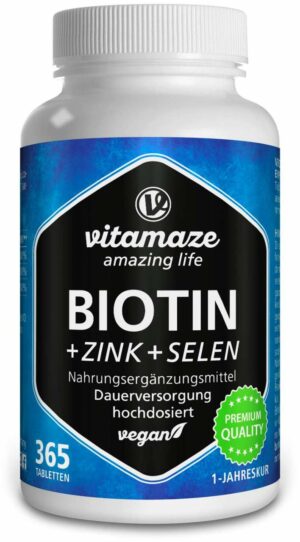 Biotin 10 mg Hochdosiert + Zink + Selen 365 Tabletten