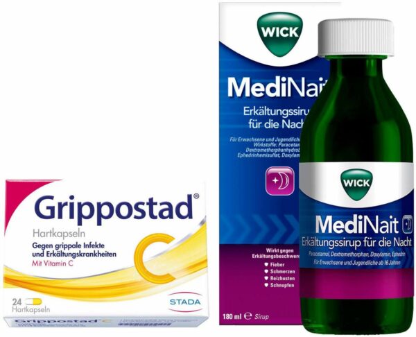Sparset Erkältung Grippostad C 24 Hartkapseln & Wick MediNait 180 ml Sirup