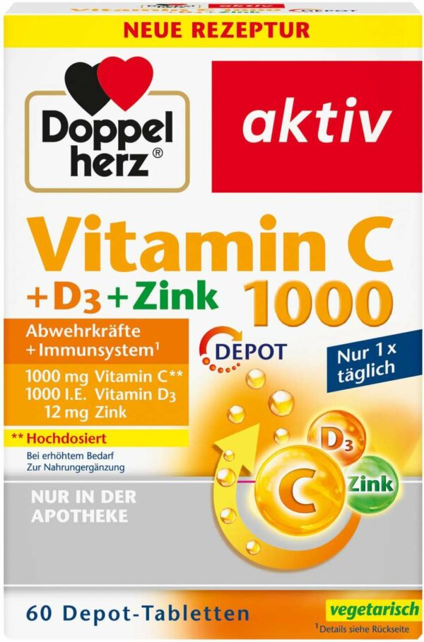 Doppelherz Vitamin C 1000 + D3 + Zink 60  Depot -  Tabletten