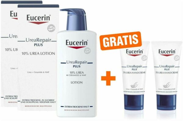 2 x Eucerin UreaRepair Plus Lotion 10 % 400 ml + 2 x gratis Eucerin UreaRepair Plus Handcreme 5% 30 ml