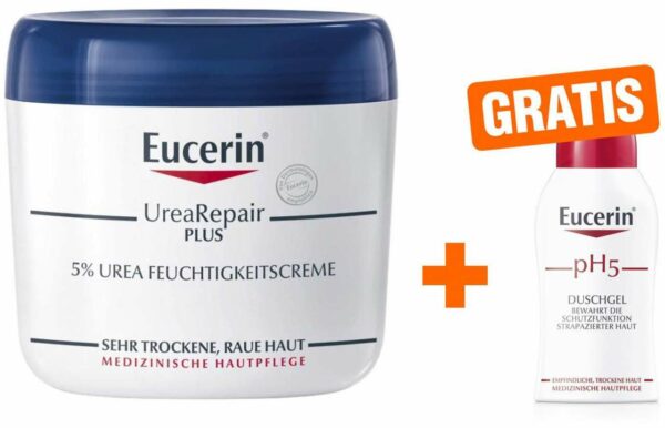 EUCERIN UreaRepair PLUS Körpercreme 5 % 450 ml + gratis pH 5 empfindliche Haut Duschgel 50 ml