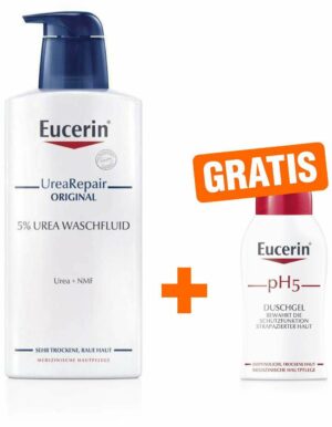 Eucerin UreaRepair ORIGINAL Waschfluid 5% 400 ml + gratis pH 5 empfindliche Haut Duschgel 50 ml