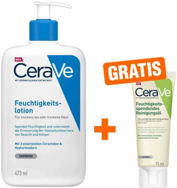 CeraVe Feuchtigkeitslotion 473 ml + gratis Reinigungsöl 15 ml