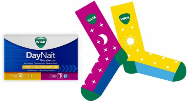 Wick DayNait 16 Filmtabletten + gratis 1 Paar Socken