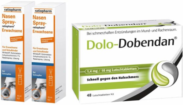 Sparset Erkältung 2 x Nasenspray Ratiopharm für Erwachsene 15 ml + Dolo Dobendan 1