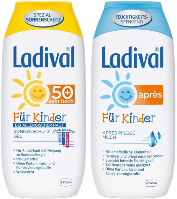 Ladival Sonnenschutz Gel bei Allergischer Haut für Kinder LSF 50+ 200 ml + Après Pflegemilch für Kinder 200 ml Lotion