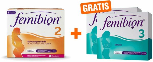 Femibion 2 Schwangerschaft 56 Tabletten und 56 Kapseln + gratis Femibion 3 3 x 7 Stück