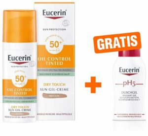 Eucerin Sun Oil Control Face Fluid Getönt (Mittel) LSF 50+ 50 ml + gratis pH 5 empfindliche Haut Duschgel 50 ml